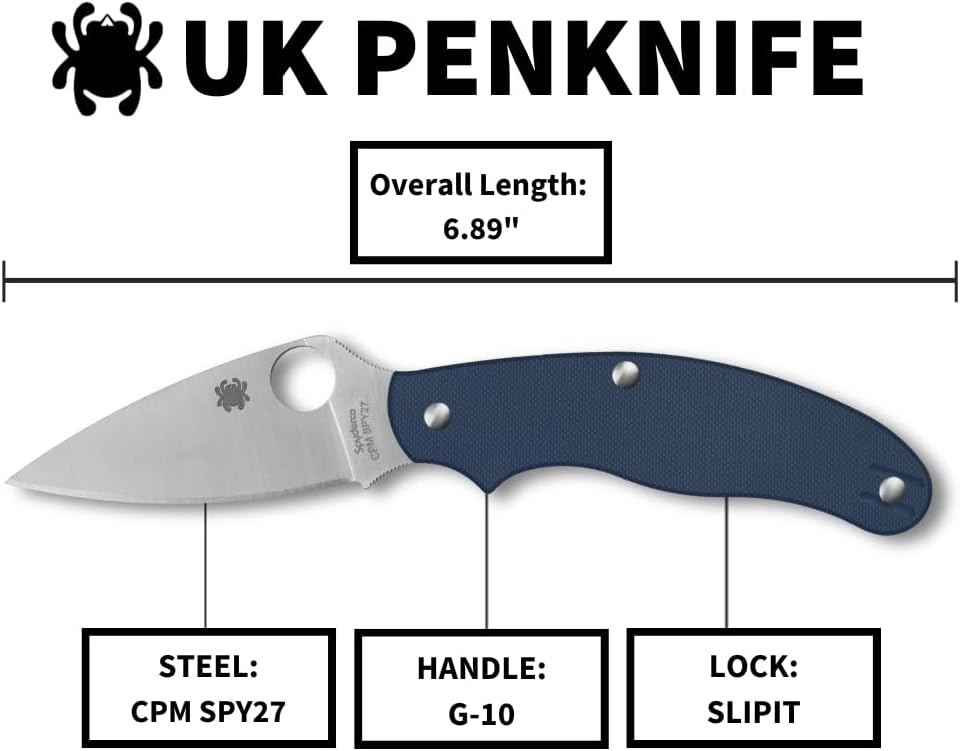 Spyderco UK Penknife Folding Utility Pocket Knife with 2.95 Inch CPM SPY27 Steel Blade and Durable G-10 Cobalt Blue Handle