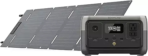 EF ECOFLOW Central eléctrica portátil RIVER 2 Negro, Panel solar 45 W, Batería LiFePO4 256 Wh, Salida hasta 600 W, Generador solar portátil para acampar al aire libre/RVs/uso doméstico