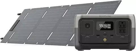 EF ECOFLOW Central eléctrica portátil RIVER 2 Negro, Panel solar 45 W, Batería LiFePO4 256 Wh, Salida hasta 600 W, Generador solar portátil para acampar al aire libre/RVs/uso doméstico