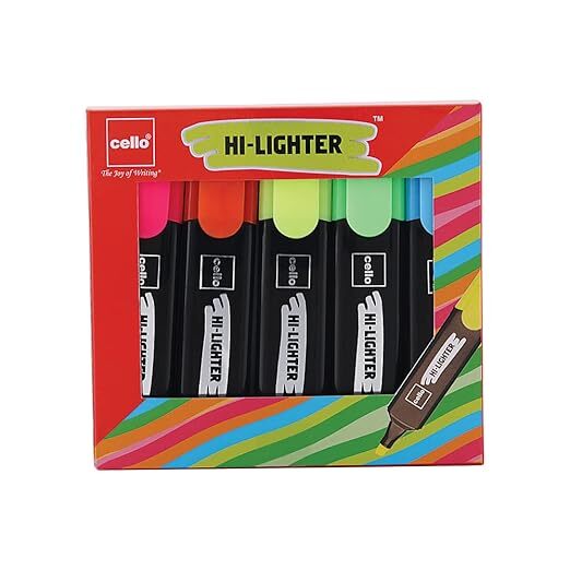 Cello Highlighter - Pack of 5 (Multicolor)