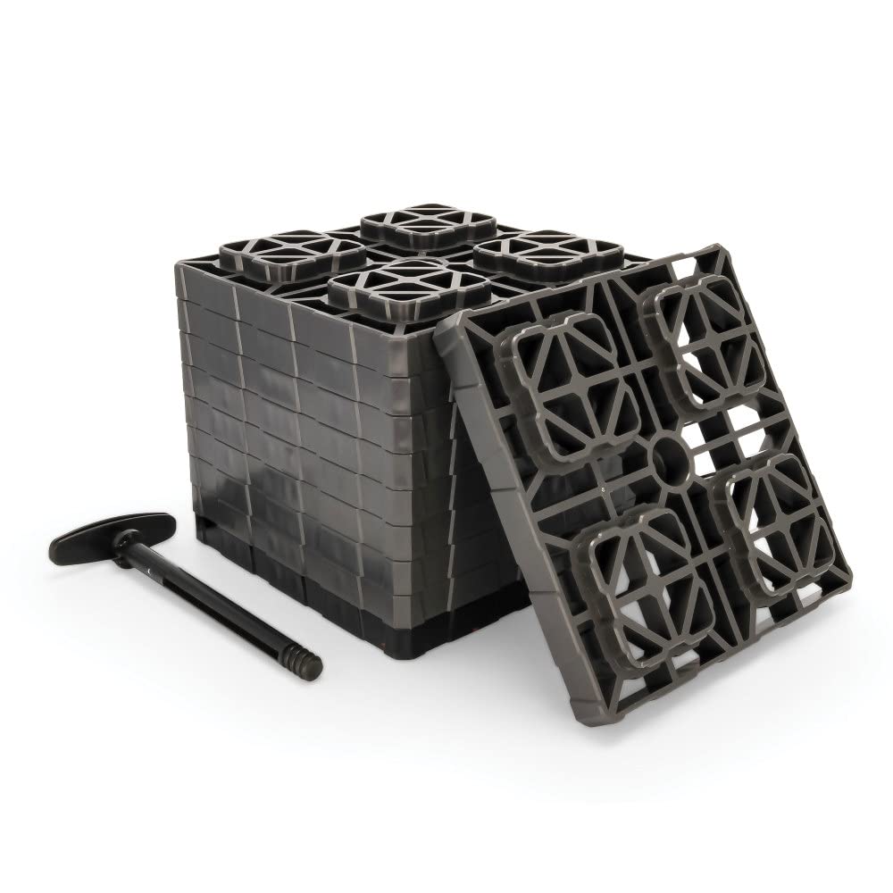 Camco Brown X-Large 44527 Gray Fasten XL Leveling Block with T-Handle, 2x2 (Pack of 10), 10 Pack Standard Packaging