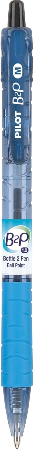 Pilot® B2P "Bottle To Pen" Retractable Ballpoint Pens, Medium Point, 1.0 mm, 86% Recycled, Translucent Blue Barrels