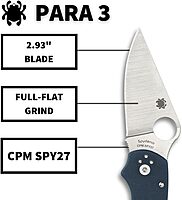 Spyderco Para 3 CPM SPY27 Lightweight Folding Knife with 2.93 Inch Stainless Steel Blade and Durable FRN Handle - PlainEdge - C223GPCBL