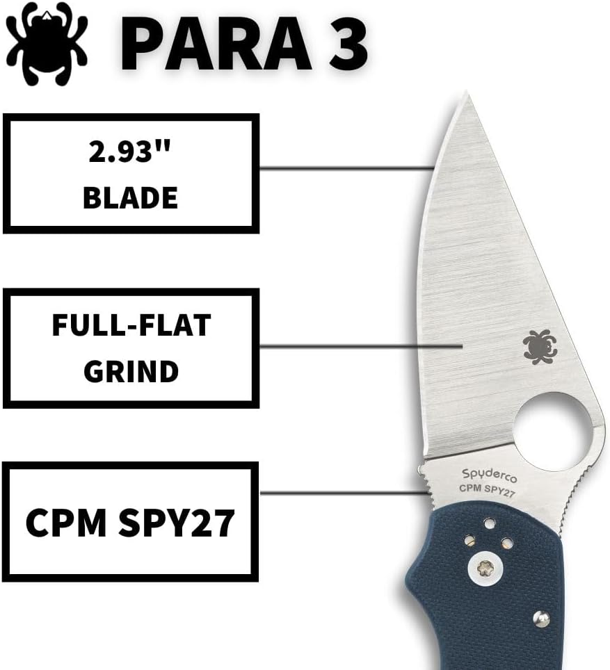 Spyderco Para 3 CPM SPY27 Lightweight Folding Knife with 2.93 Inch Stainless Steel Blade and Durable FRN Handle