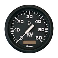 Faria Euro Black 4" Tachometer w/Hourmeter - 6,000 RPM (Gas - Inboard)