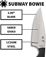 Spyderco Subway Bowie Fixed Blade Knife with Ultra-Corrosion Resistant LC200N Blade and FRN Handle