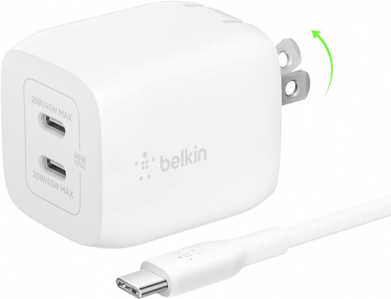 Belkin 45W Dual USB-C GaN Wall Charger (PD3.0, Dual Ports)