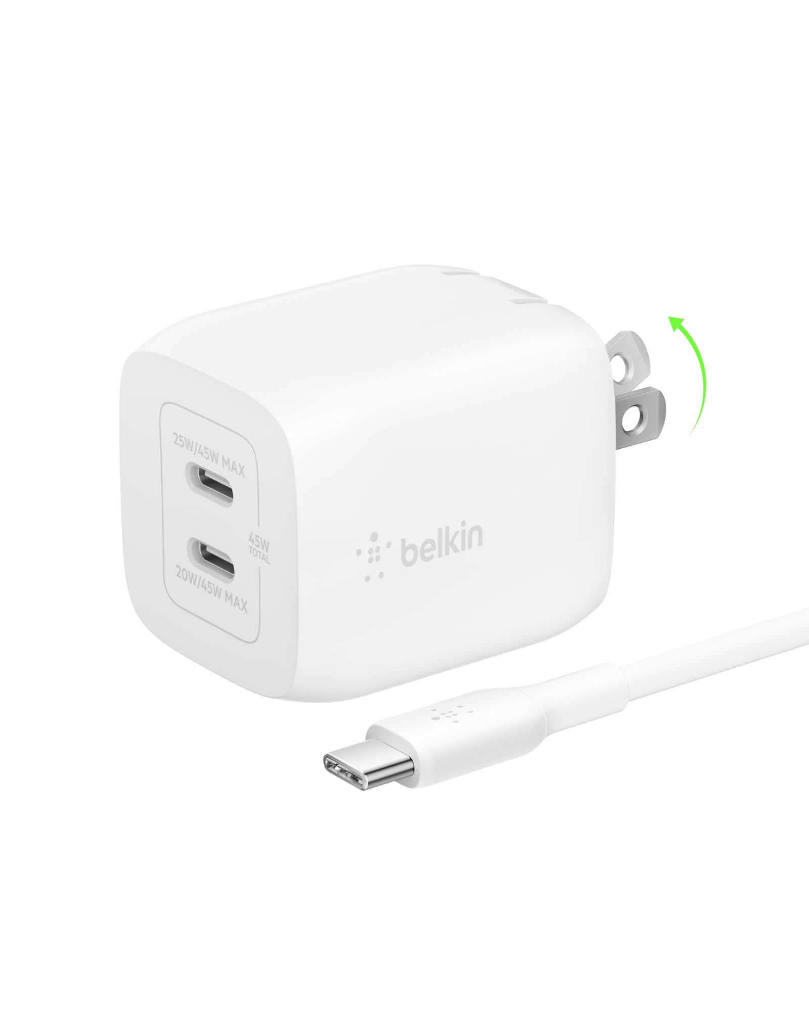 Belkin 45W Dual USB-C GaN Wall Charger (PD3.0, Dual Ports)