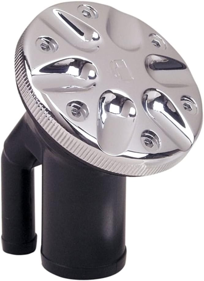 Perko 0590DPGCHR Polymer Vented Fill with Angled Neck for 1-1/2" Hose - Gas-Marked Chrome Cap, Silver Grey