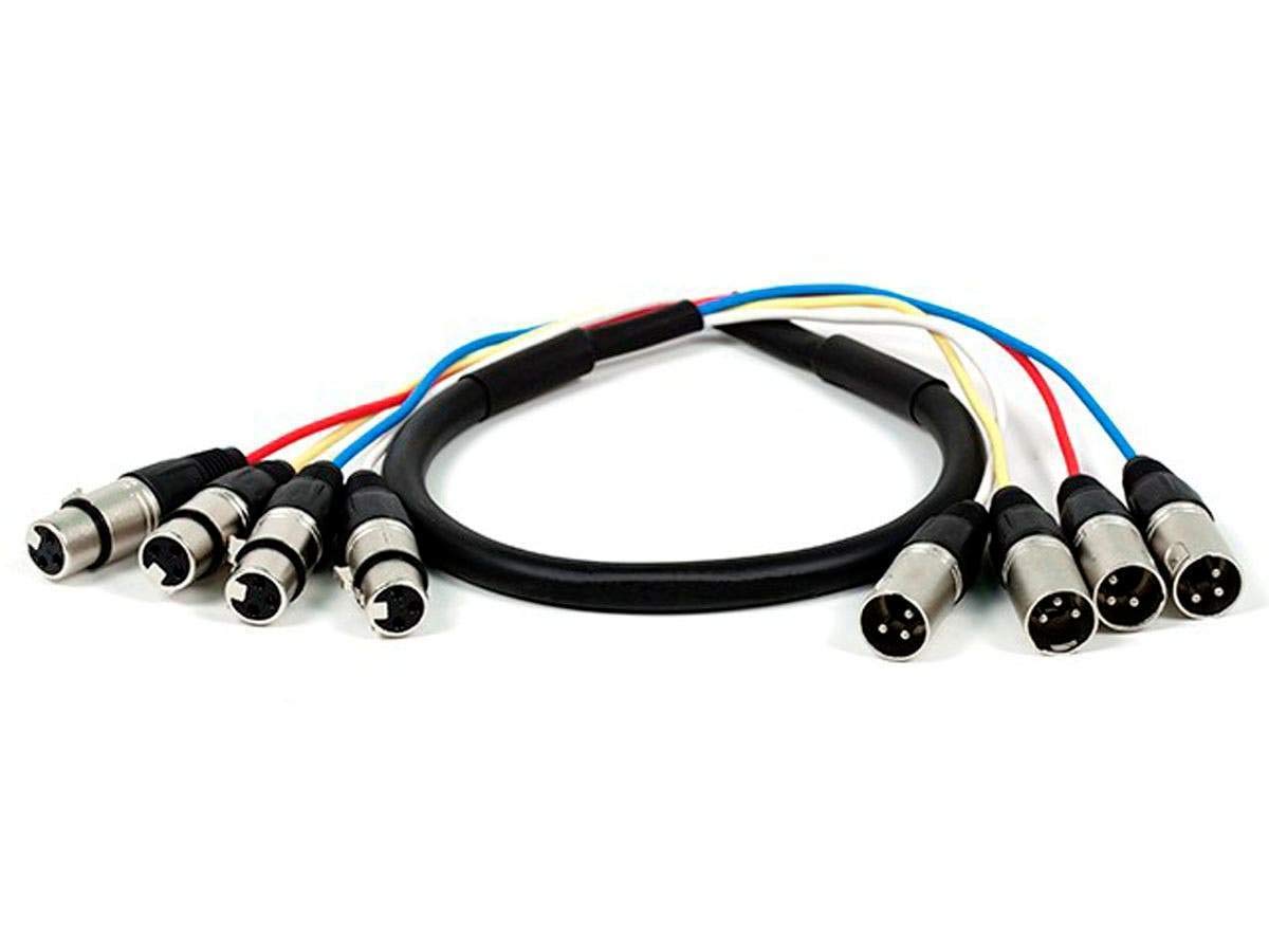 Monoprice 4-Channel XLR Male to XLR Female Snake Cable - 3 Feet - Black/Silver, Metal Connector Housings