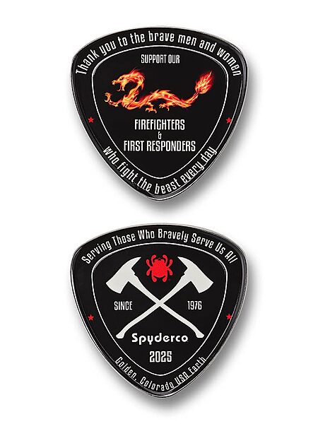 Spyderco 2025 Commemorative Fire Dragon Coin - Honoring Brave Firefighters with “Thank You” Message, Fire Axes Logo