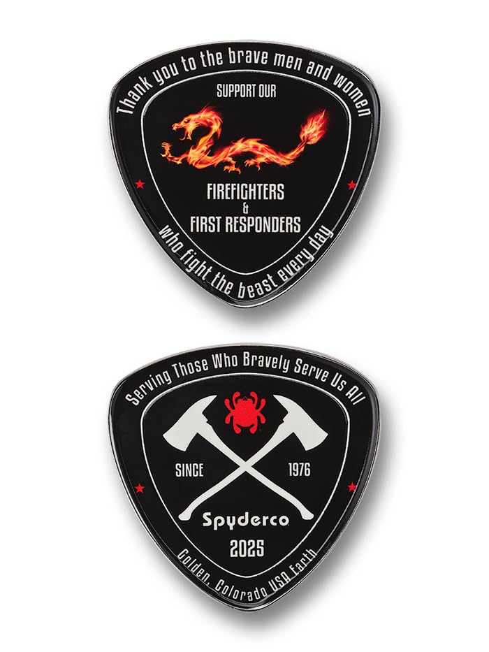 Spyderco 2025 Commemorative Fire Dragon Coin - Honoring Brave Firefighters with “Thank You” Message, Fire Axes Logo