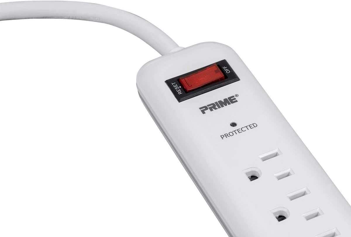 6 Outlet Surge Protector Power Strip with Low-Profile Plug with 8ft Cord, 1000 Joules, White
