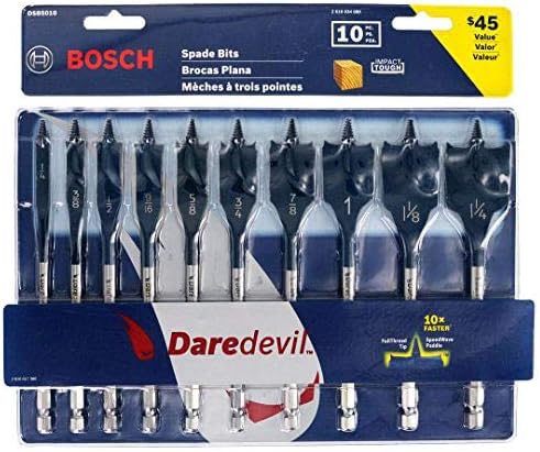 BOSCH DSB5010 Daredevil 10-Piece Standard Spade Bit Set w/Full Cone Threading and Spurred Tip, Blue