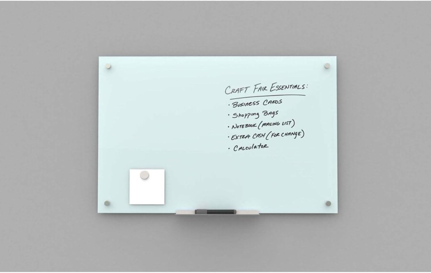 U BRANDS Magnetic Glass Dry Erase Board, White Frosted Surface, Frameless