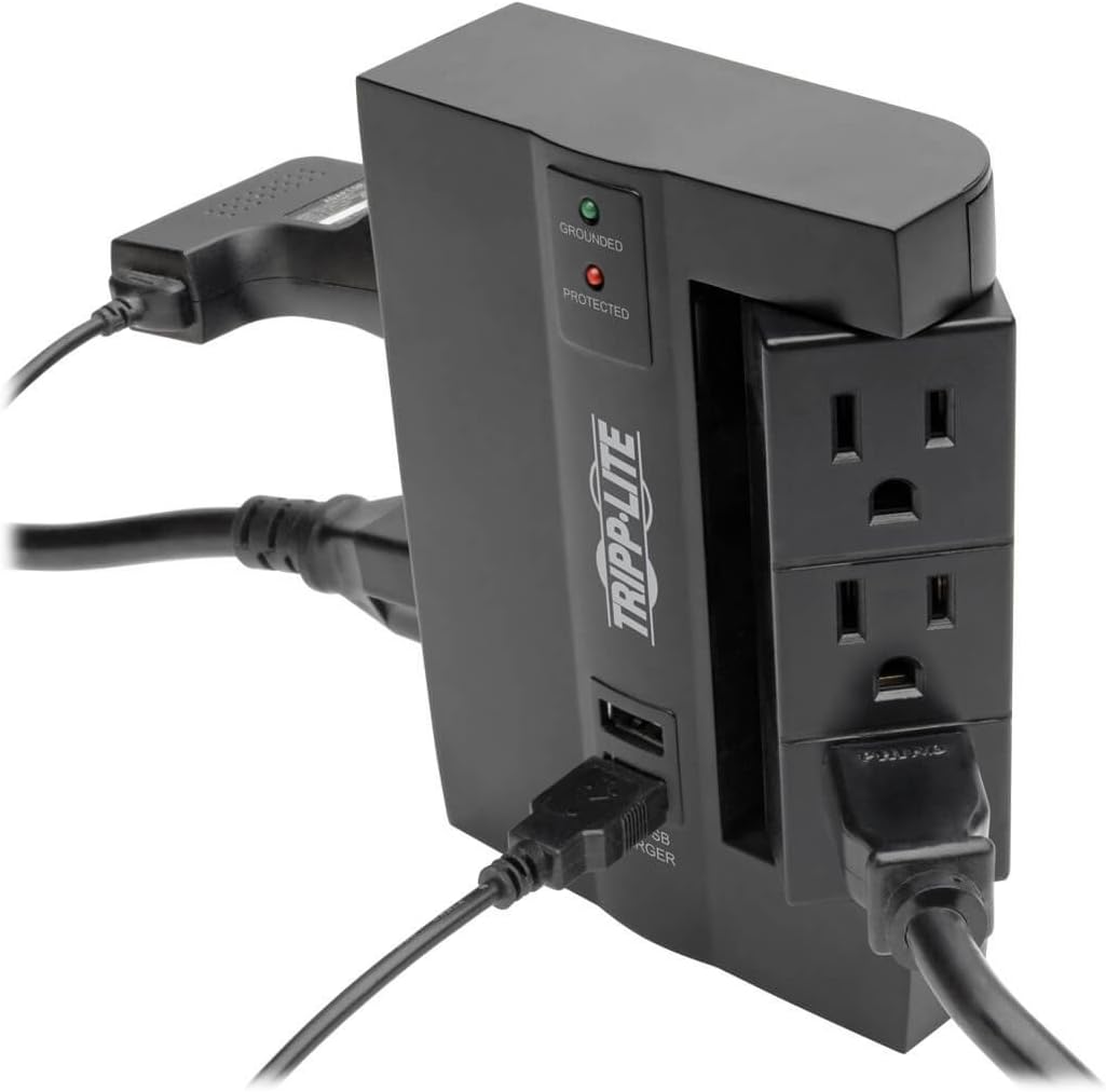 TRIPP LITE SWIVEL6 6-Outlet Surge Protector, 3 Rotatable Outlets, Direct Plug-In, Black