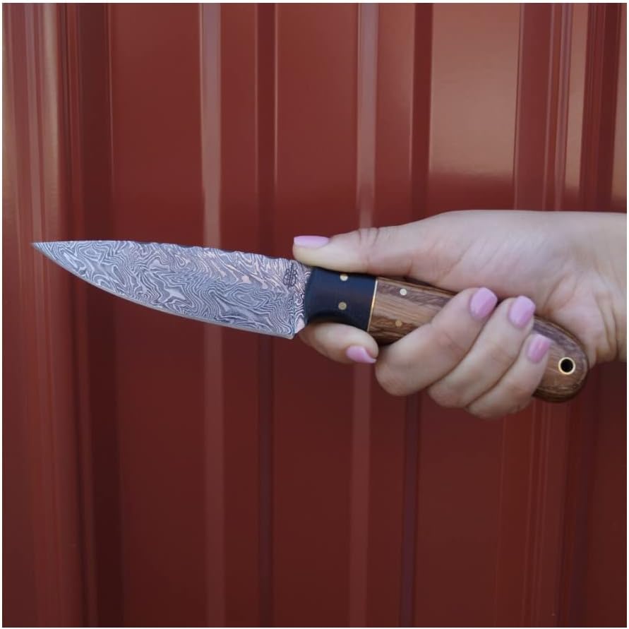 BucknBear Custom Handmade Fixed Blade Damascus Hunting Knife with Leather Sheath