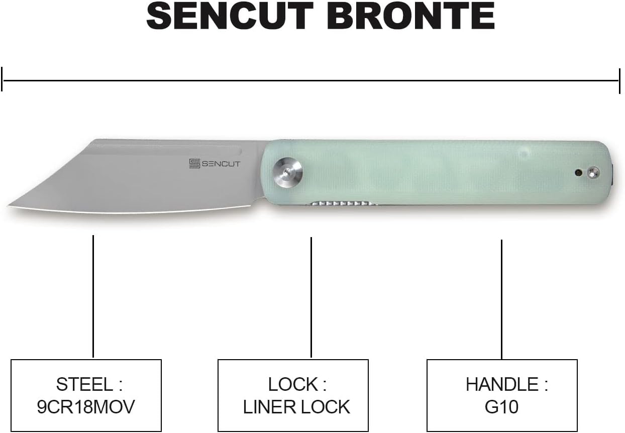 SENCUT Bronte Folding Pocket Knife with Front Flipper, 3.38 Inch 9Cr18MoV Reverse Tanto Blade