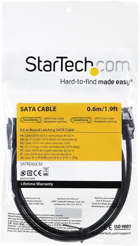 StarTech.com 24 Inch (60cm) Round SATA Cable - Latching Connectors - 6Gbs SATA Data Cord - SATA Hard Drive Power Cable