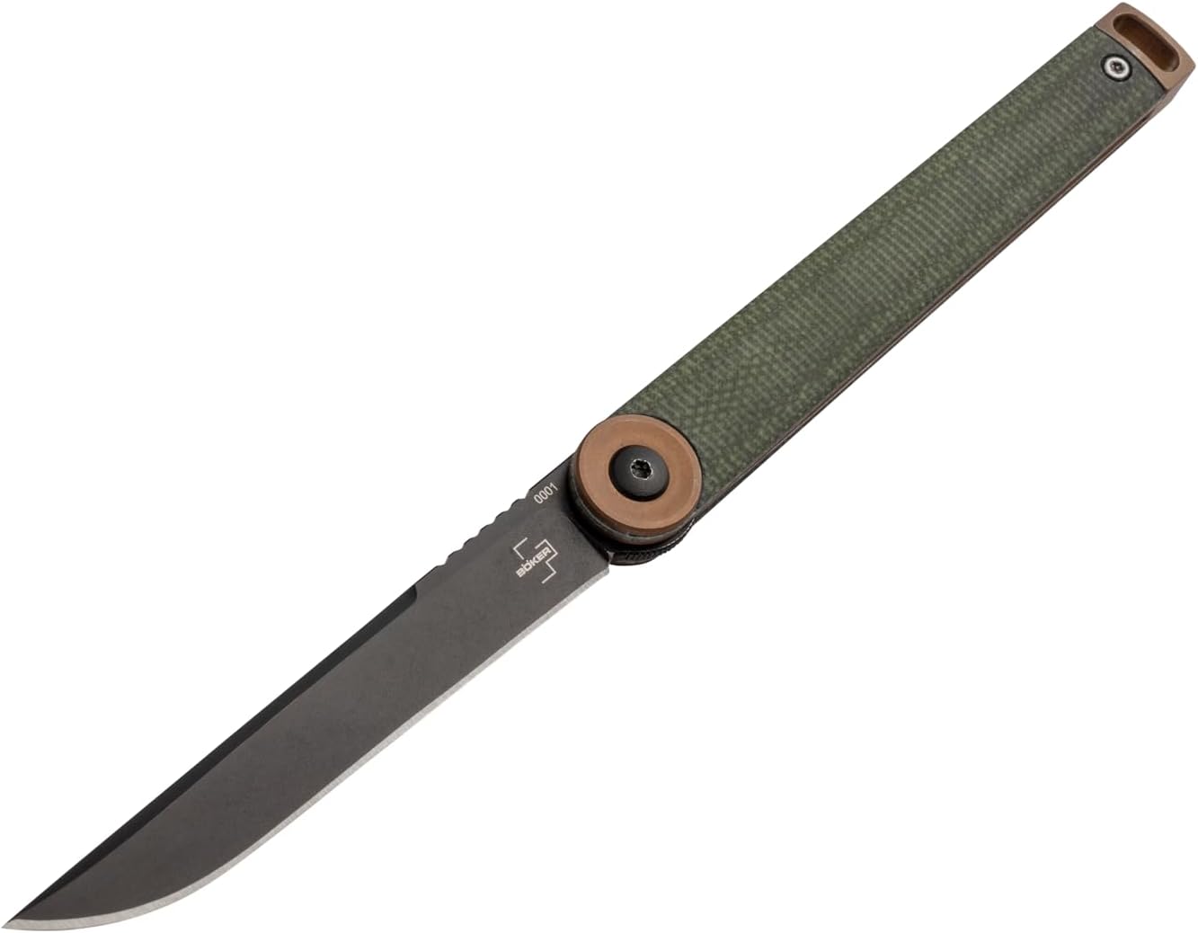 Böker Plus Kaizen Green Canvas Micarta - folding pocket knife with Micarta handle scales - D2 blade - small knife with clip