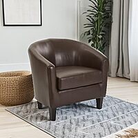 OSP Home Furnishings Ethan Tub Accent Chair with Dark Espresso Wood Legs, Cocoa Faux Leather