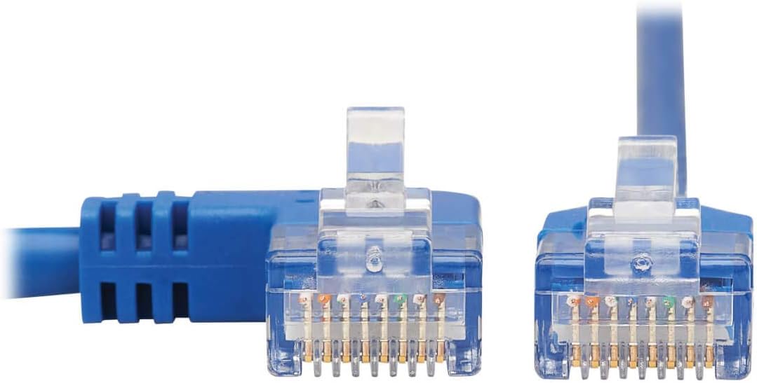 Tripp Lite Cat6 Gigabit Molded Slim UTP Network Patch Cable, Blue, RJ45 Angle