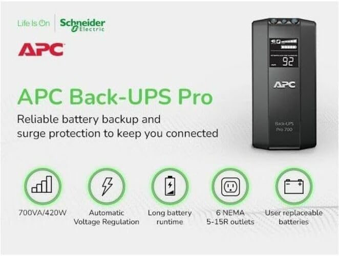 APC Back-UPS Pro 700VA UPS Battery Backup & Surge Protector (BR700G)