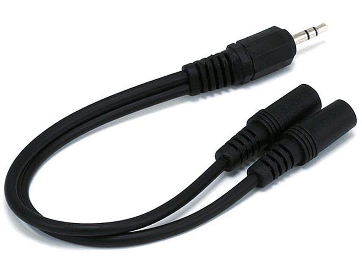 Monoprice 100667 6-Inch 3.5mm Stereo Plug/Two 3.5mm Stereo Jack Cable Black 6in Cable