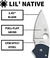 Spyderco Lil Native Folding Pocket Knife with 2.42 Inch CPM SPY27 Steel Blade and G-10 Handle - PlainEdge - C230GPCBL