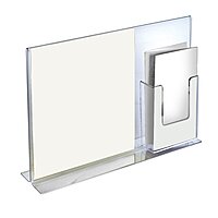 Azar Displays Double-Foot Sign Holders, With Trifold Pocket, 11inH x 14inW x 3 3/8inD, Clear, Pack Of 2 Holders