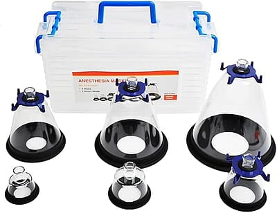 Juego de máscaras de anestesia con 6 tamaños y caja de transporte Juego de máscaras de anestesia con 6 tamaños y caja de transporte