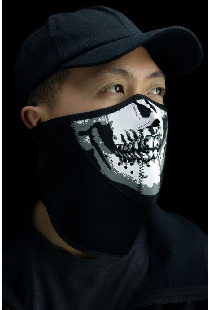 ZANheadgear Neoprene 'Skull' Design 3-Panel Half Mask (Black, One Size)