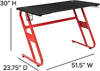Flash Furniture 52inW Ergonomic PC Gaming Computer Desk With Cup Holder And Headphone Hook, Black/Red