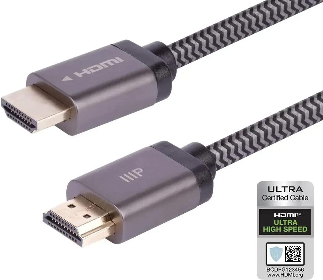 Monoprice 8K Certified Ultra High Speed HDMI Cable - Braided - HDMI 2.1, 8K@60Hz, 4K@120Hz, 48Gbps, HDR, VRR - CD535B