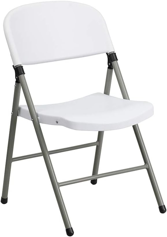 Flash Furniture Hercules Series 330 lb. Capacity White Plastic Folding Chair with Gray Frame