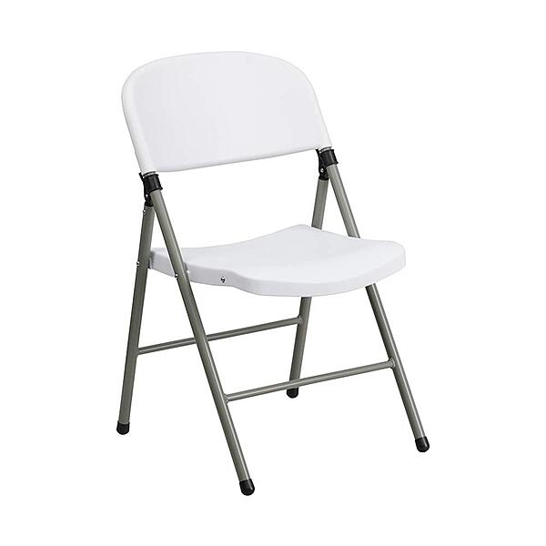 Flash Furniture Hercules Series 330 lb. Capacity White Plastic Folding Chair with Gray Frame