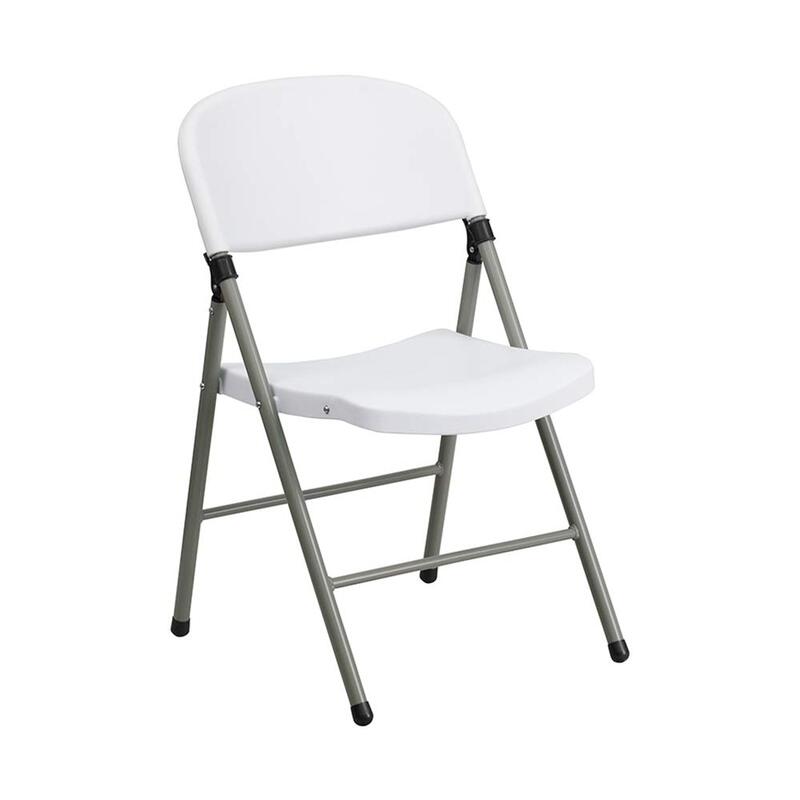 Flash Furniture Hercules Series 330 lb. Capacity White Plastic Folding Chair with Gray Frame