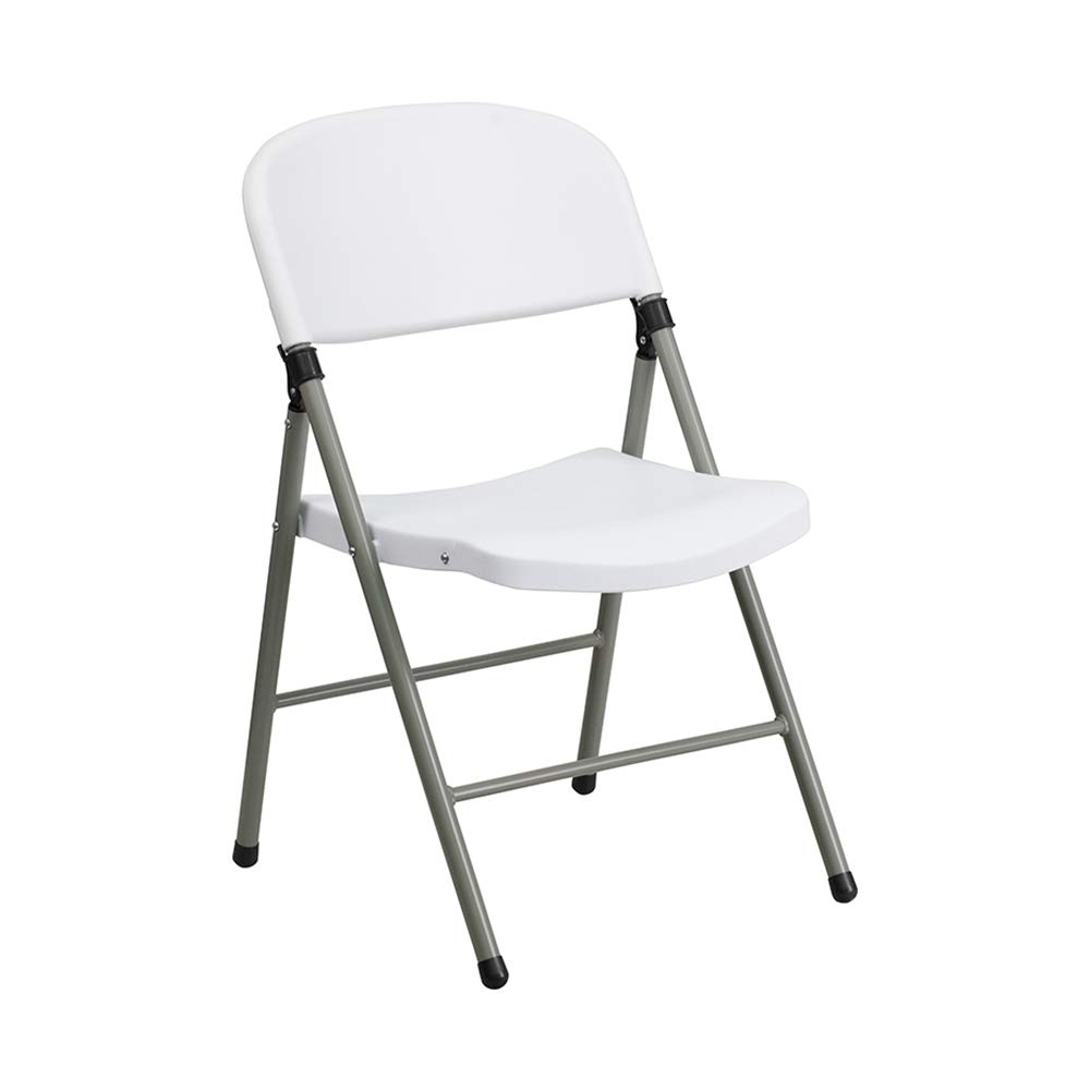 Flash Furniture Hercules Series 330 lb. Capacity White Plastic Folding Chair with Gray Frame