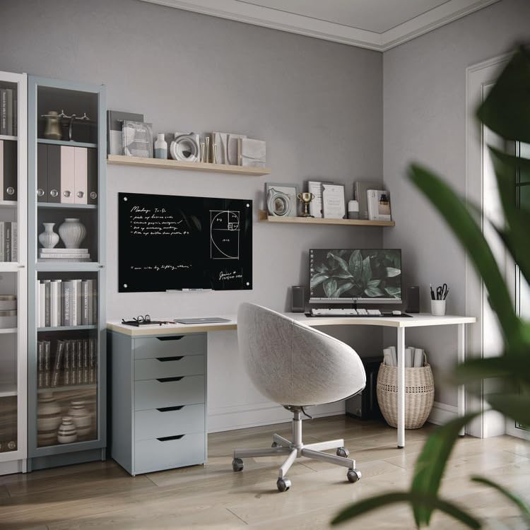 U Brands Glass Non-Magnetic Dry-Erase Board, 36in X 24in, Black Surface, Frameless, Actual Size 35in X 23in (170U00-01)