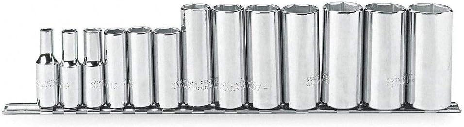 Deep Socket Set: 13 Pc, 3/8" Drive, 1/4 to 1" Socket