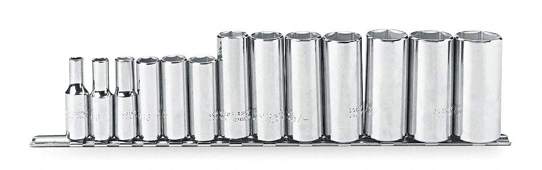 Deep Socket Set: 13 Pc, 3/8" Drive, 1/4 to 1" Socket