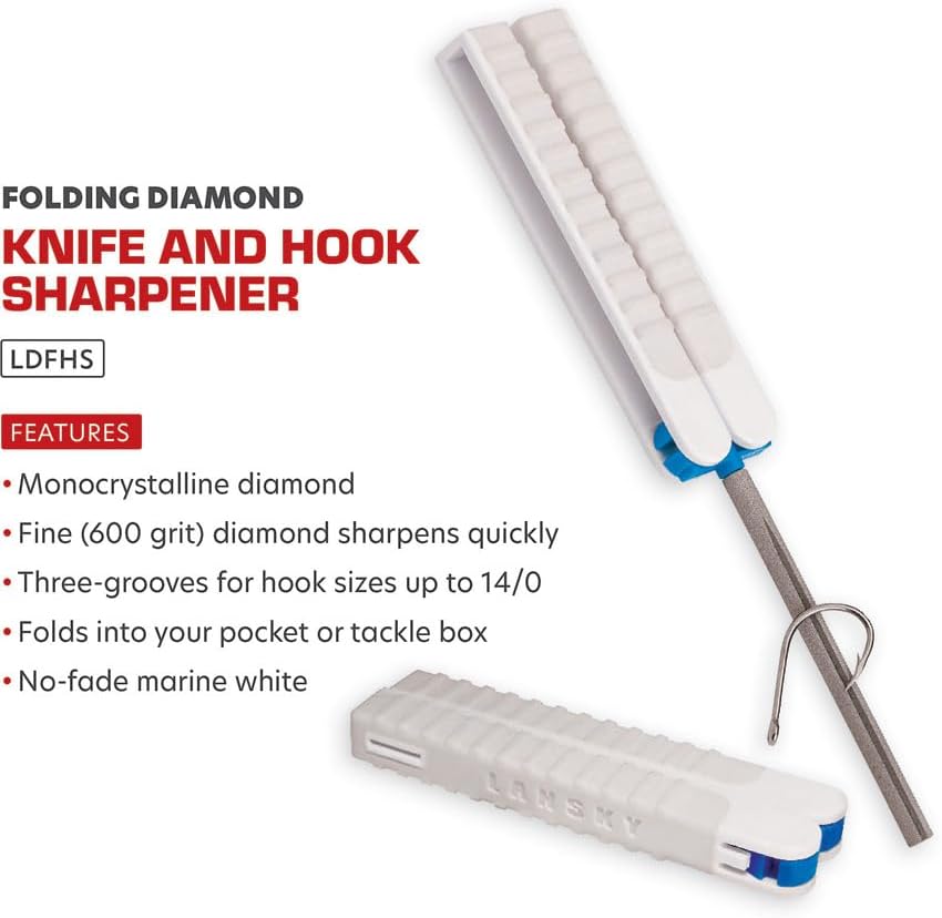 Lansky Folding Diamond Fish Hook & Knife Sharpener | Marine-Grade Fishing Hook Sharpener - LDFHS