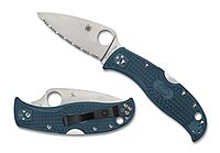 Spyderco Knives LeafJumper Lockback C262BLK390 Serrated K390 Steel Blue FRN Pocket Knife