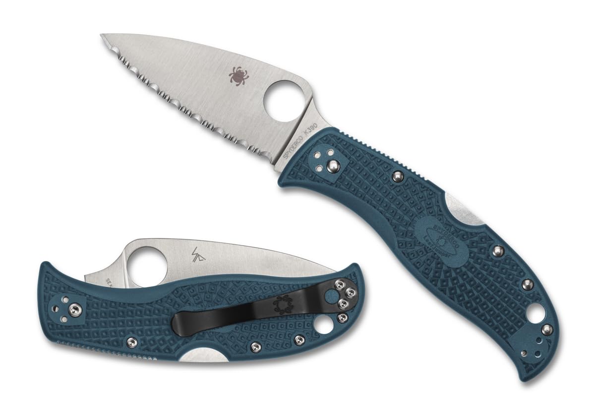 Spyderco Knives LeafJumper Lockback C262BLK390 Serrated K390 Steel Blue FRN Pocket Knife