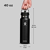 Hydro Flask Water Bottle - Insulated Stainless Steel - Wide Straw Lid, Non Spill, Leakproof in 40 Oz Black