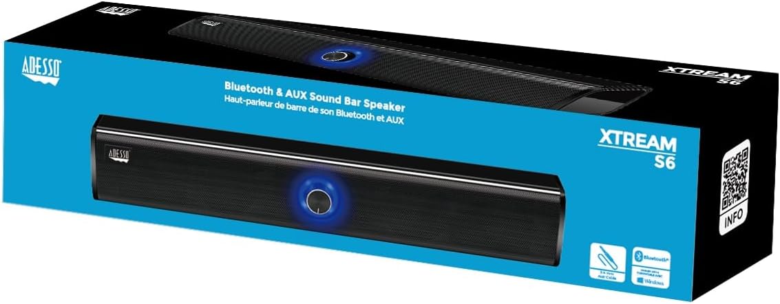 Adesso Xtream S6 Bluetooth & AUX Sound Bar Speaker 10W x 2