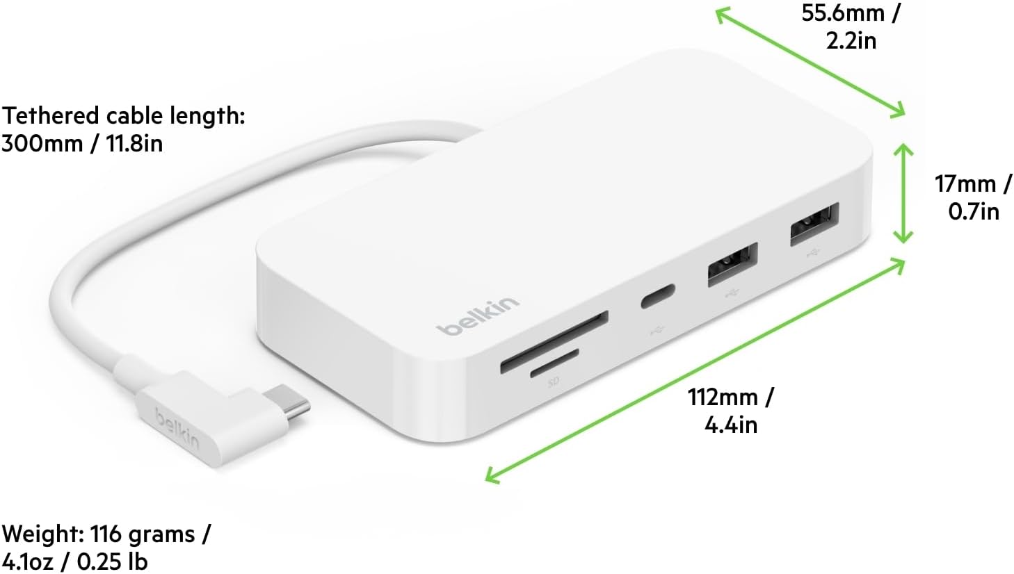 Belkin USB-C 6-in-1 Multiport Hub with Mount, USB-C Docking Station with MicroSD Card Reader, Powered USB Hub