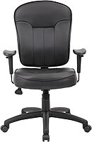 Boss Office Products Leather Task Adjustable Arms Chair, Black