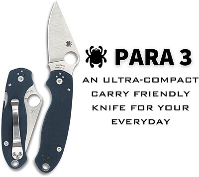 Spyderco Para 3 CPM SPY27 Lightweight Folding Knife with 2.93 Inch Stainless Steel Blade and Durable FRN Handle - PlainEdge - C223GPCBL