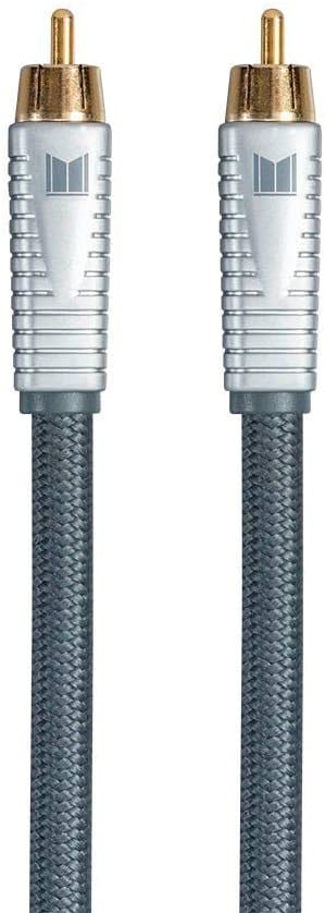 Monolith RCA Cable - 24K Gold Plated Connectors, AL foil, OFC Copper Braided Shield, 3 Feet, Silver